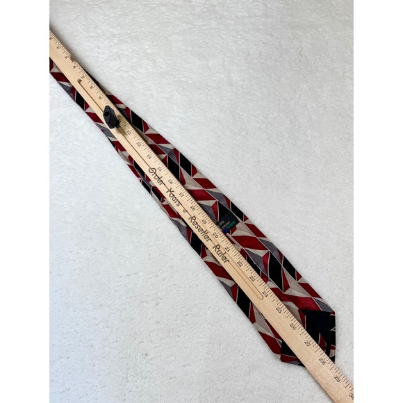 Colours by Alexander Julian Mens Silk Tie Red Black Geometric Diamond Pattern - Picture 6 of 11